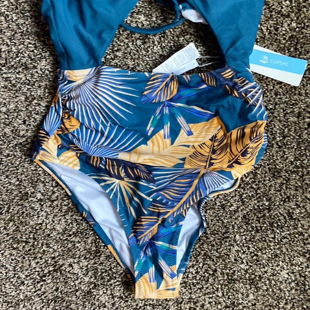 Cupshe Blue & Orange Tropical One-Piece, NWT - Picture 4 of 6
